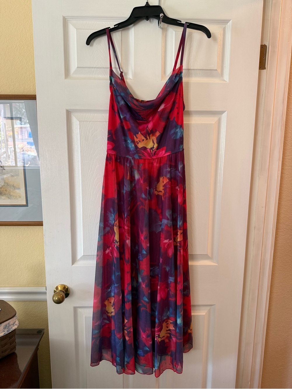 Women's Floral Cowl Midi Dress in Pink & Purple